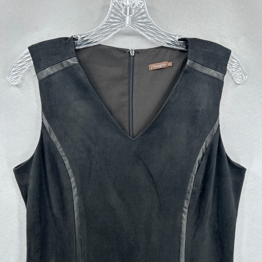 J McLaughlin Dress Medium Black Sheath Faux Suede Dominique Sleeveless‎ Stretch - Picture 3 of 12